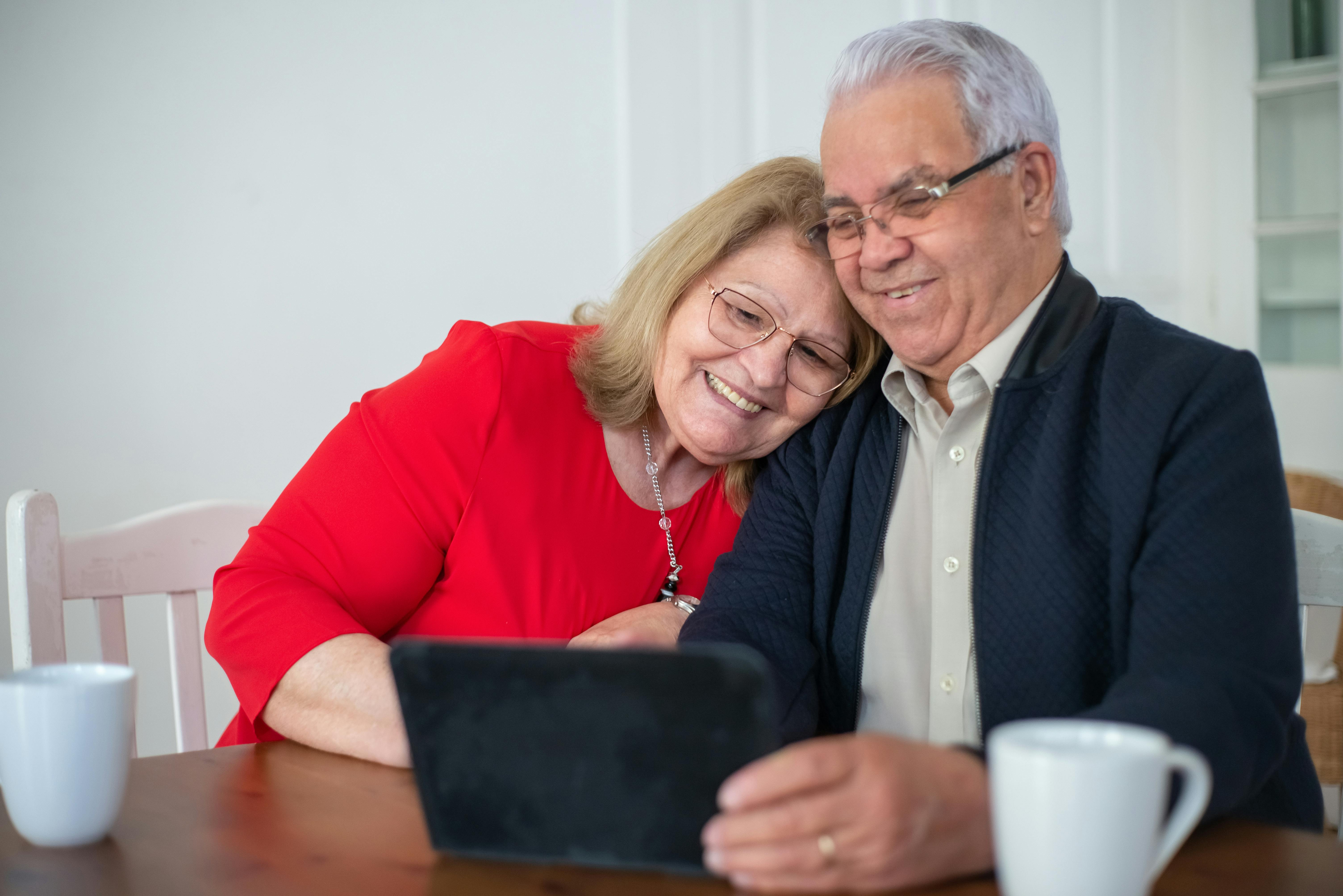 Happy elderly couple smiling